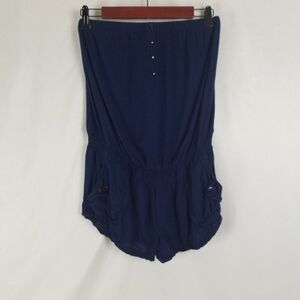 Red Camel Romper Womens  7 Solid Blue Top Sleeveless Off the Shoulder‎ Pockets